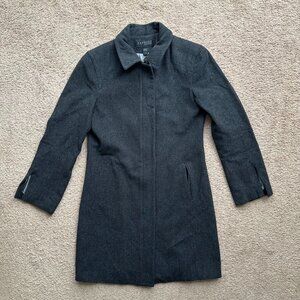 Express Coat Womens 3/4 Full Zip Collared Wool Blend Black Pockets